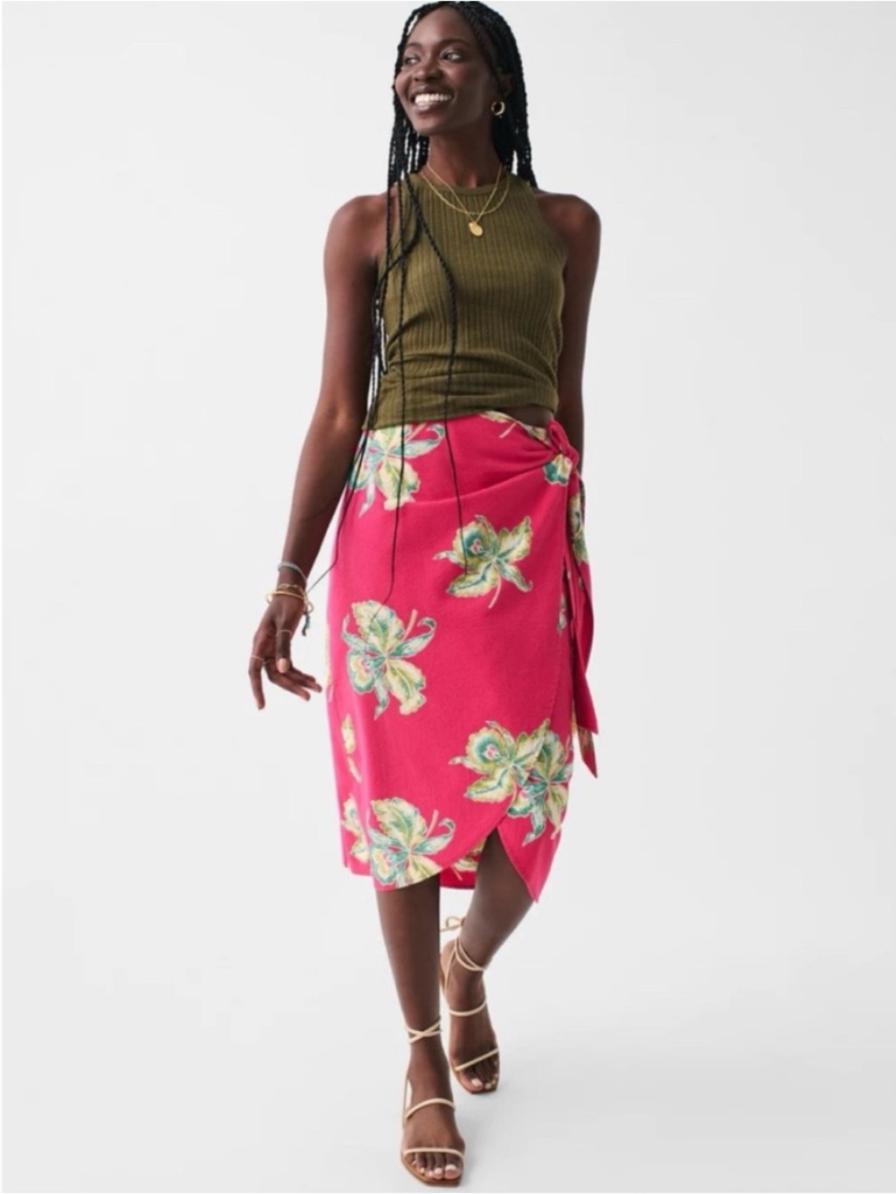 Faherty Pink Floral Wrap Skirt